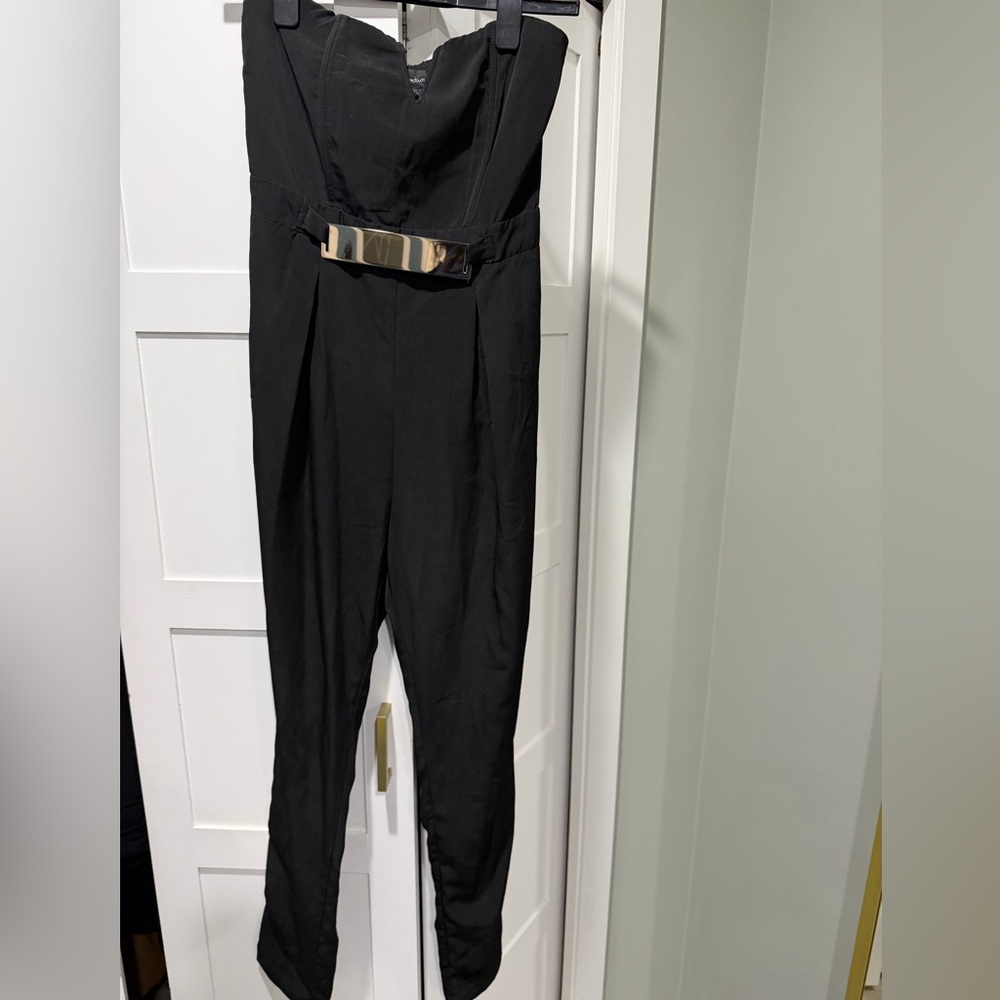 Black Women’s Jumpsuit with Gold Accent Belt